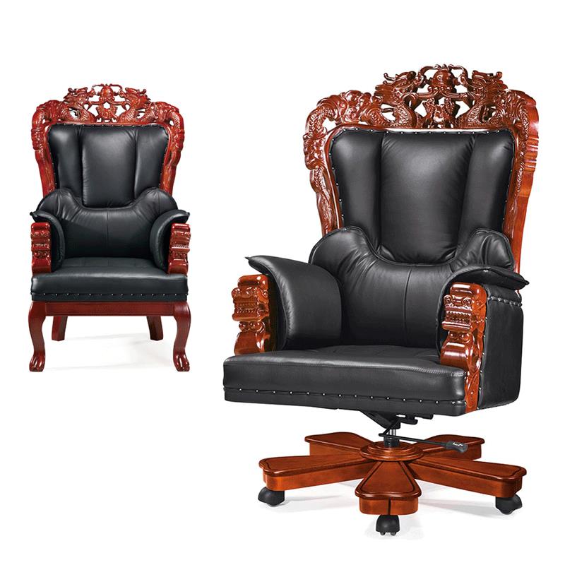 古典雕龙老板椅大班椅升降木质转椅皮面老板懂事长办公电脑椅