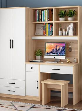 衣梳柜书桌一妆体小户字型卧室家用电脑桌带台儿童写ELH台连体书