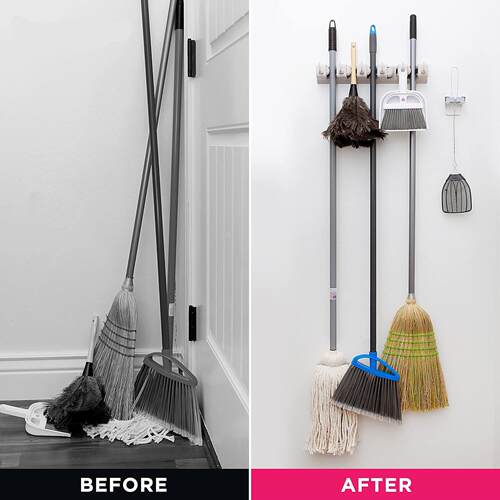 Broom Mop Holder Hanger Wall Mount Storage Closet Organizer
