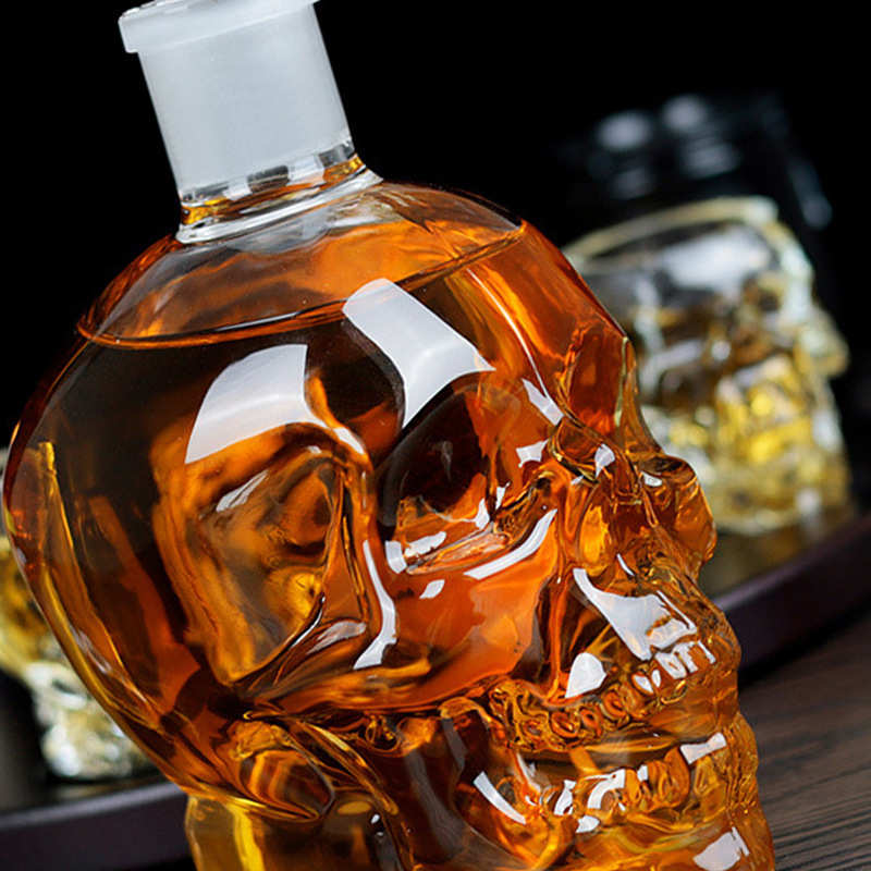 批发骷髅头酒瓶创意醒酒分酒器酒具玻璃洋酒杯密封储酒自酿泡酒瓶