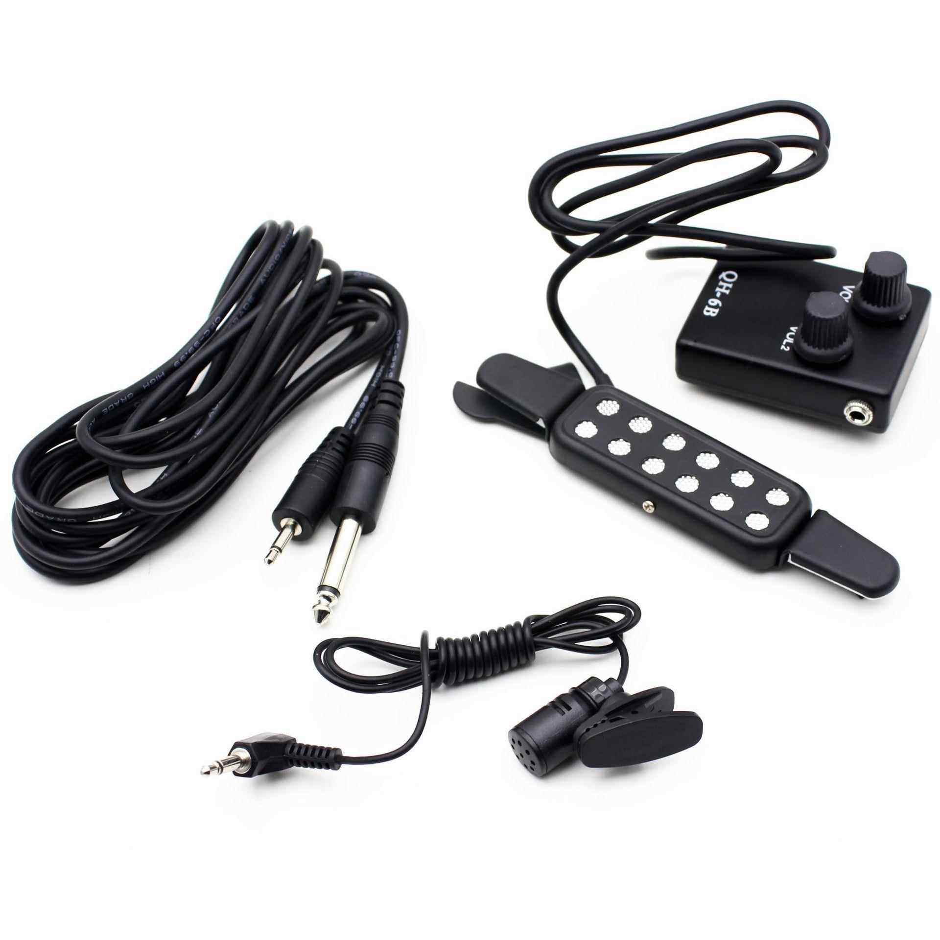 QH-6B民谣木吉他拾音器便携免开孔拾音器带话筒麦克风拾音器