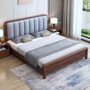 中式 桃木1.胡5米实木床米简约现代1.8双MBF人软靠新气压抽屉储物