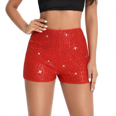 Sequin Decorated Shorts, Elastic Stylish Women'S Casual For