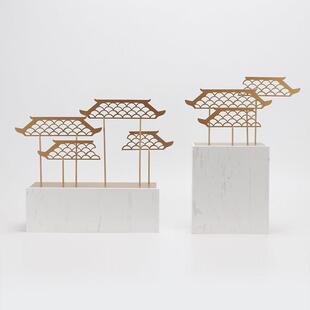 现代简约新中式 饰品 大理石铁艺屋檐摆件样板房间客厅书房电视柜装