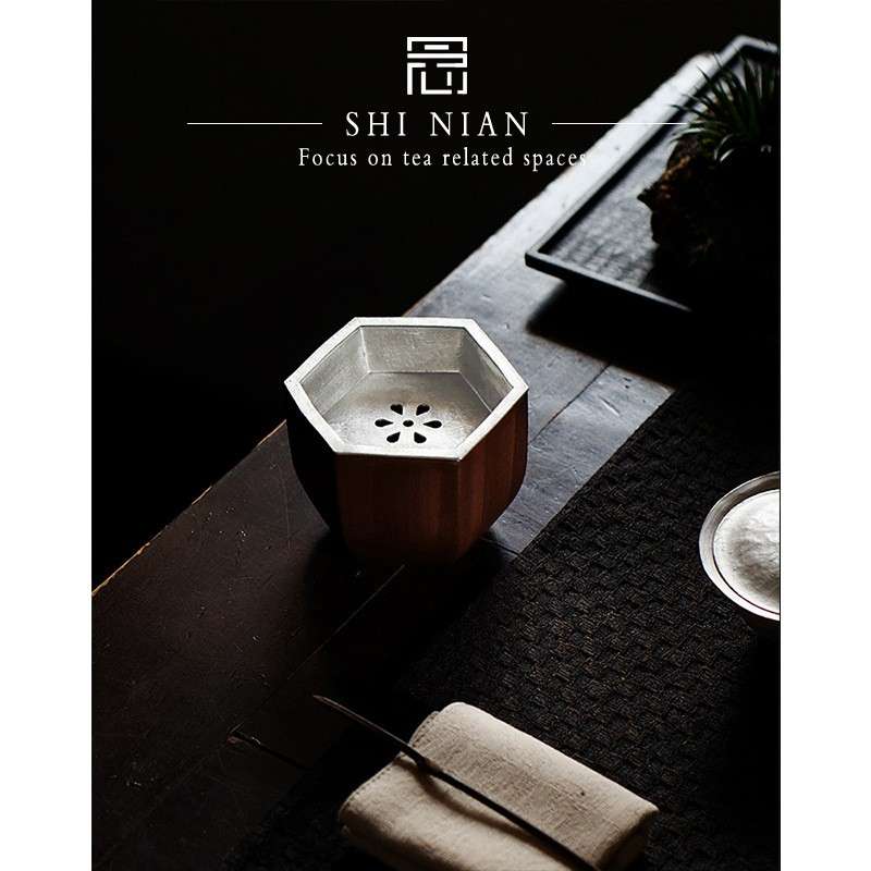 拾念锡盖建水小渣斗手工陶瓷锻打水盂茶杯洗茶渣缸中式茶道零配件