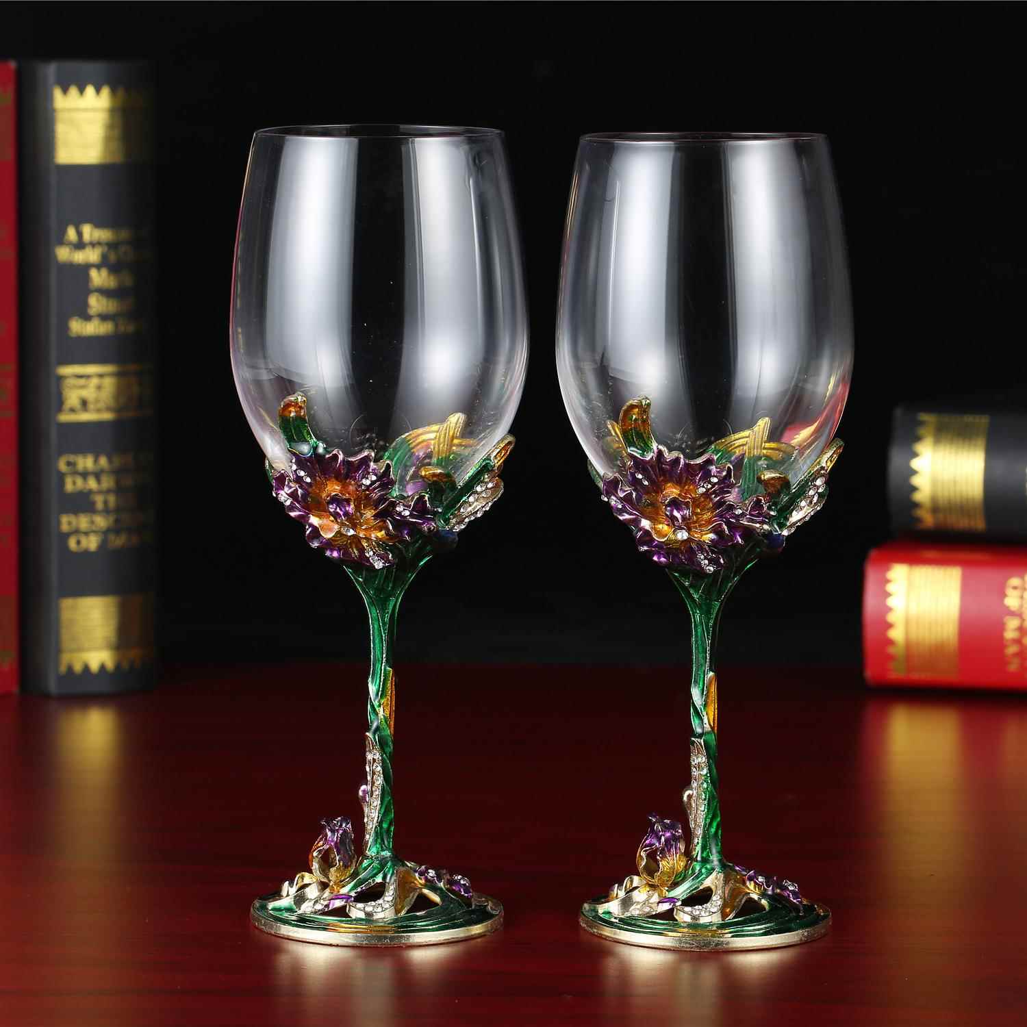 珐琅彩水晶红酒杯套装洋酒葡萄酒杯高脚杯 礼品 创意厂家
