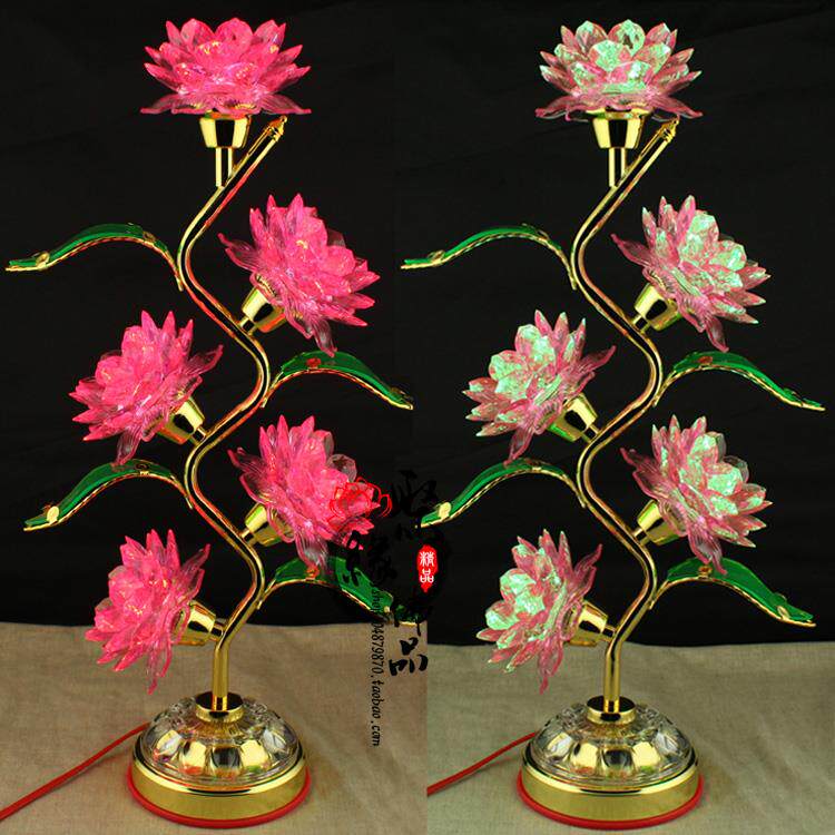高档LED五品彩仿水晶莲花灯佛供插灯佛堂佛前七长明灯佛用品台家