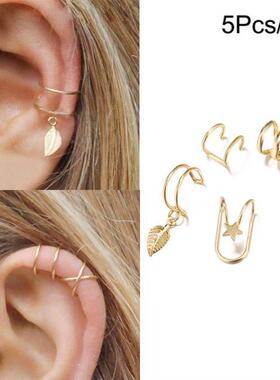 12pcs Bohemian Gold Color Ear Cuffs Leaf Clip Earrings For W