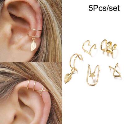 12pcs Bohemian Gold Color Ear Cuffs Leaf Clip Earrings For W