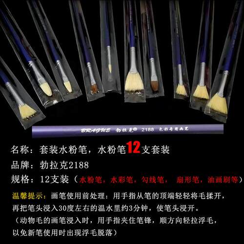 勃拉克2188套装水粉笔 油画笔 扇形笔 油画笔 12支画笔套装 笔刷