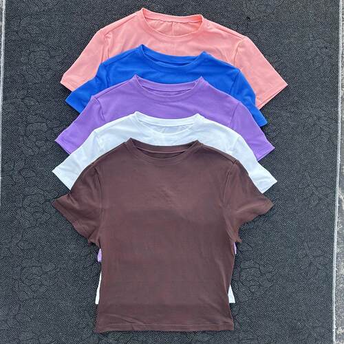 Women's round neck tight fit fitness top yoga suit tight