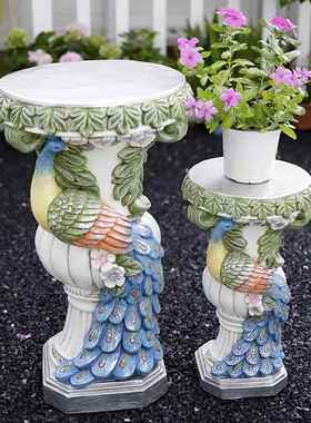 孔雀庭院装饰摆件创意别墅阳台布置户外北欧罗马柱花架花盆底座