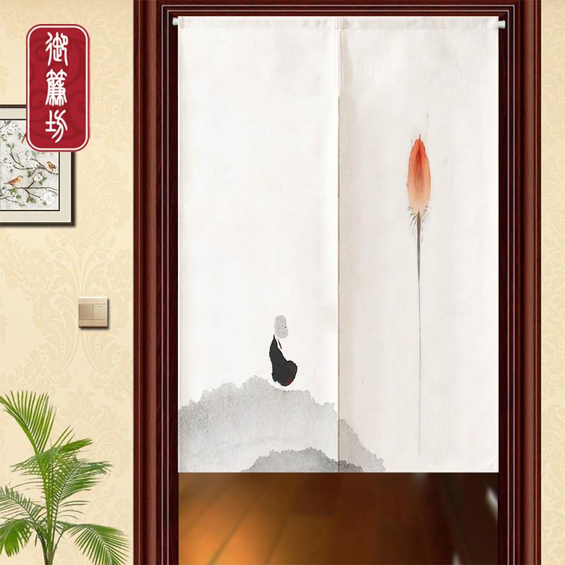 中国风中式禅意家用卧室客厅装饰隔断半门帘子挂布帆布艺定制logo