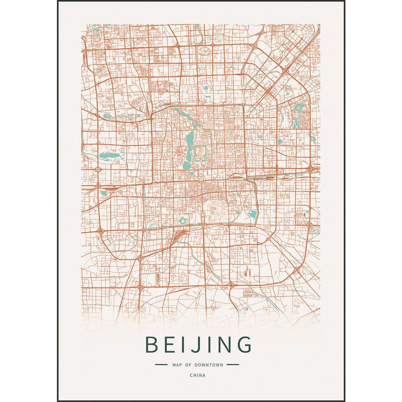 定制现代简约城市地图挂画彩色线条北欧客厅装饰画玄关艺术墙壁画