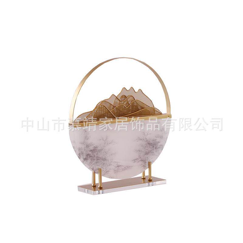 现代新中式亚克力抽象山形金属售楼处铁艺样板房博古架工艺品