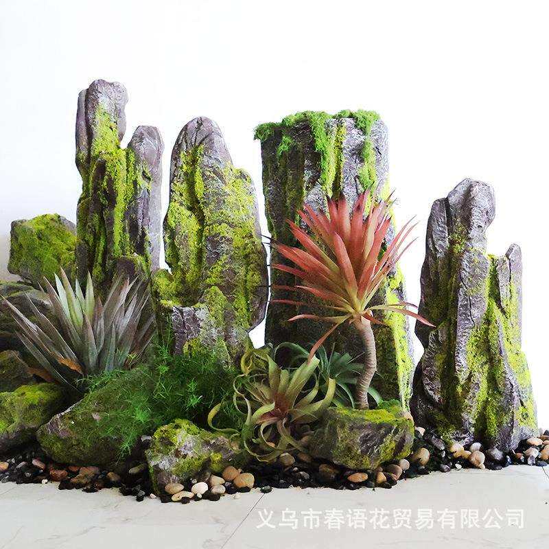 仿真青苔假石头钢玻璃石头装饰摆件庭院绿植造景道具假山景观配材