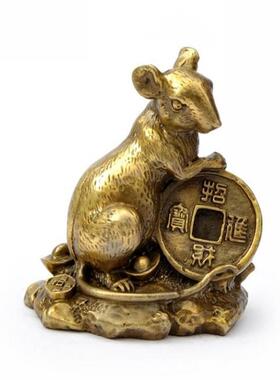 纯铜鼠摆件 铜鼠 铜金钱鼠 十二生肖鼠铜器工艺品摆件