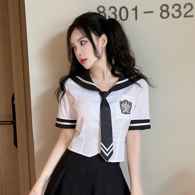 夏季海军领短袖衬衫女制服英伦学院风夜场工作服短款水手服上衣