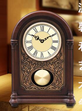高级实木家具饰品钟表座钟客厅欧式静音机芯报时钟T1036