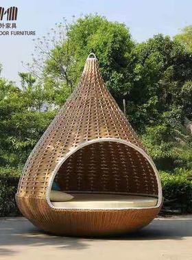 户藤编吊床外网红沙园发别墅酒店室55680外庭鸟巢吊椅花躺床民宿