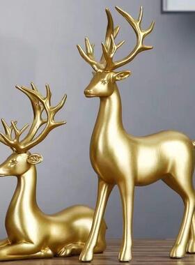 欧式创意金鹿艺术摆件高级客厅房间一家三口电视柜装饰品鹿摆件