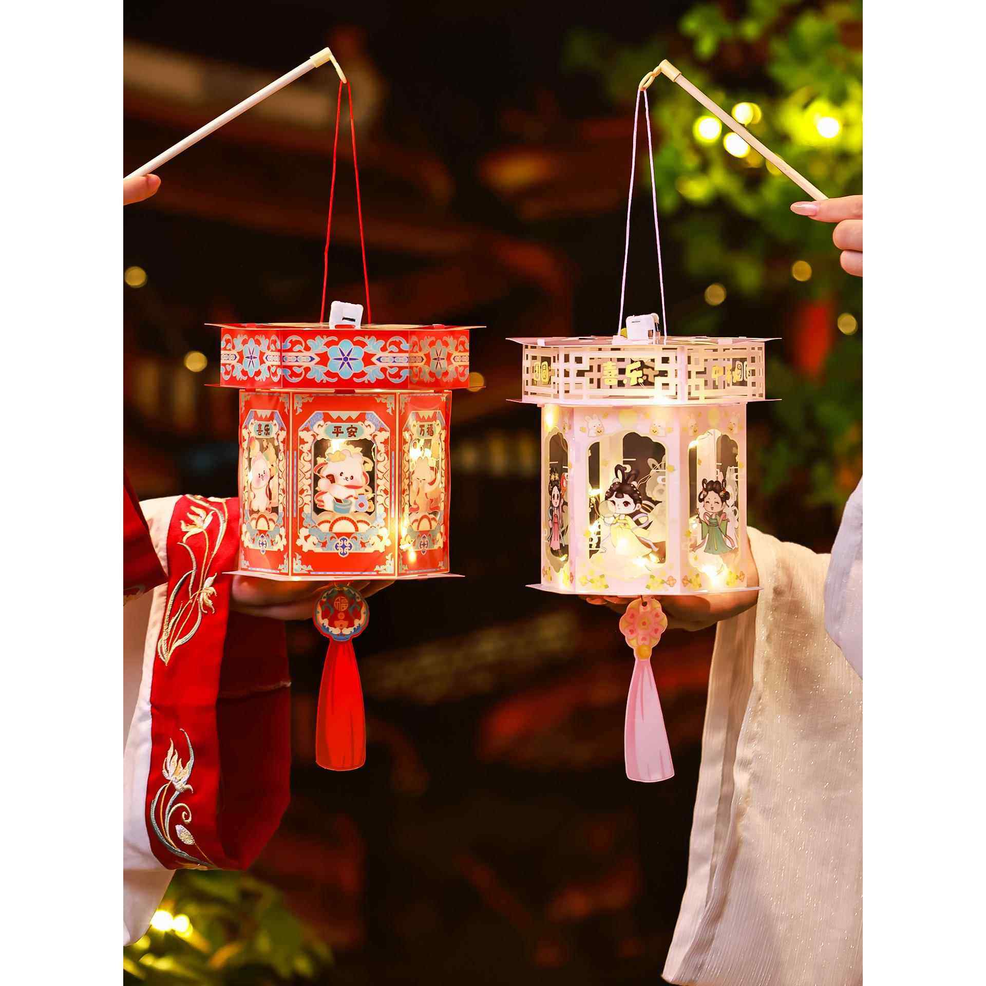 中秋节灯笼手工diy材料包2025新款古风儿童手提兔子花灯宫灯发光,节庆用品/礼品,灯笼,淘宝优惠券,粉丝福利购,淘宝优惠卷