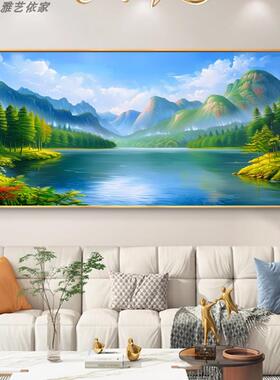 客厅装饰画绿色山水风景流水生财沙发背景墙画书房办公室挂画壁画