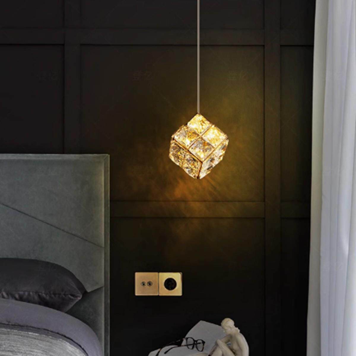 轻奢法式水晶后现代水晶魔方创意饭厅餐厅卧室吊床头轻奢卧室吊灯