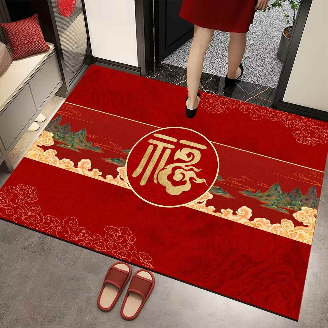 红色入户门垫进门地垫新年房间喜庆家用地毯客厅门口进门脚垫地垫
