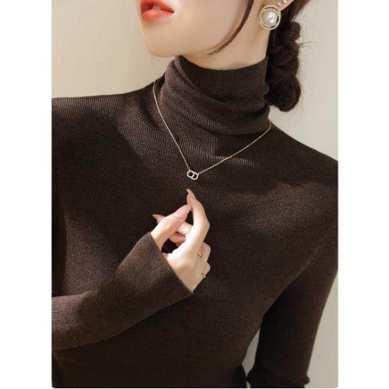 专柜高级感堆堆领针织打底衫女毛衣2025秋冬配大衣的高领长袖上衣