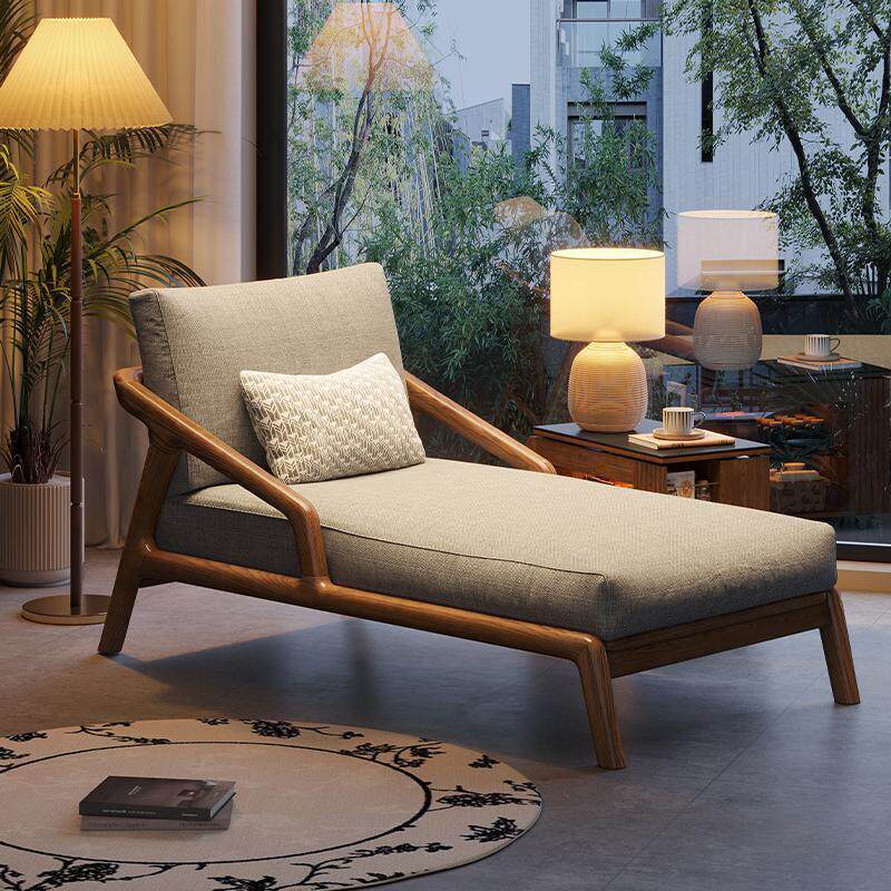 全实木贵妃椅卧室贵妃榻北欧单人沙发黑胡桃木色躺椅新中式沙发床