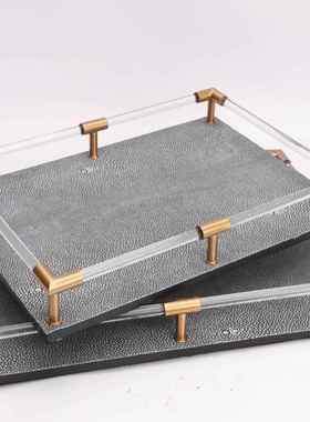 豪克家居现代简约皮革收纳托盘摆件样板房售楼部家居茶几桌面轻奢