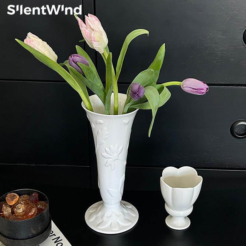 SilentWind寂风新中式.小蛮腰.浮雕陶瓷花瓶插鲜花郁金香小号花器