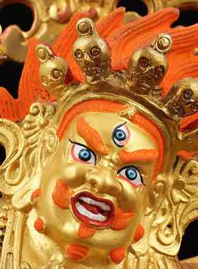 高档黄 六臂玛嘎拉铜佛像 西藏密宗 鎏供护佛像供奉摆件 家金用哈