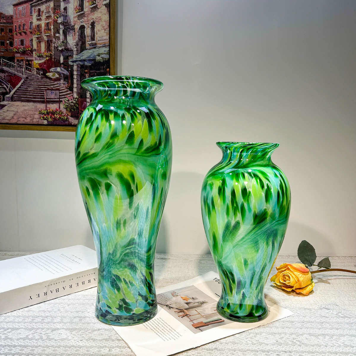 中古风艺术孔雀翎琉璃花瓶客厅电视柜餐桌玄关创意插花摆件装饰品