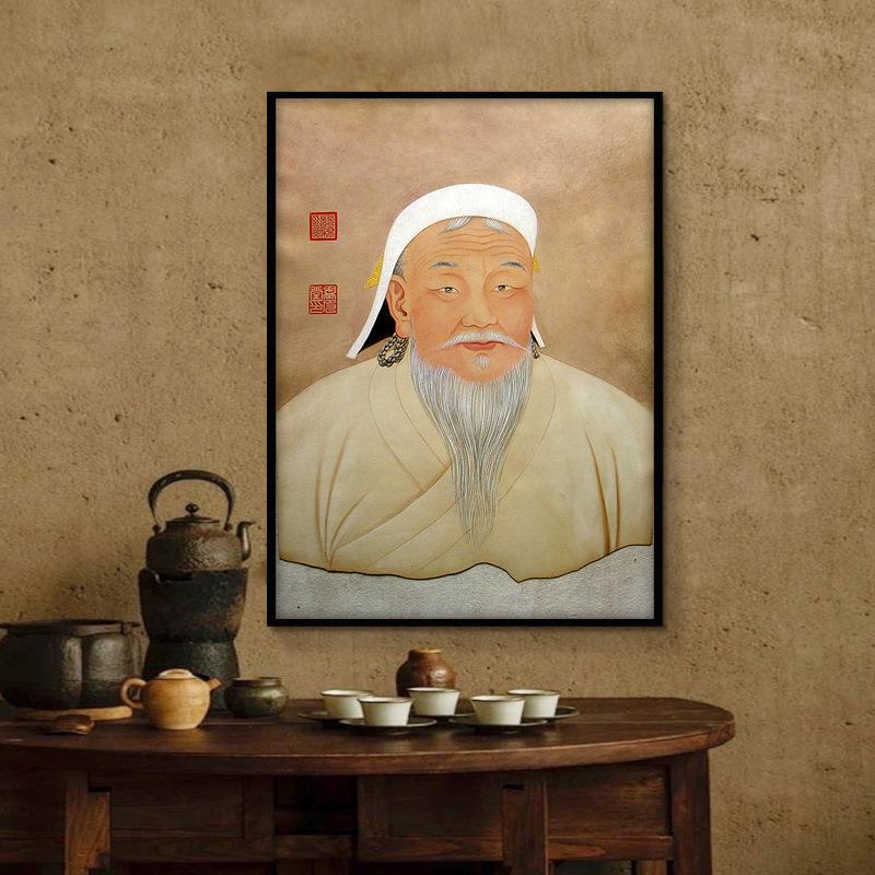 元太祖成吉汗思像挂画蒙PNA古像餐厅客厅玄关装饰壁画名人画皇帝