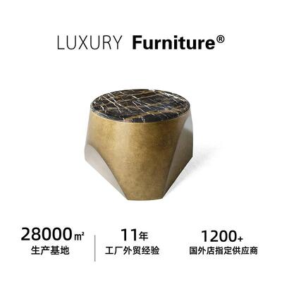 Roberto卡瓦利意式大理石茶几极简圆形组合不锈钢做旧设计师款