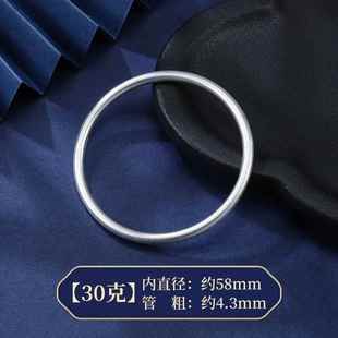 正品明日圆古法银手镯9999银手纯镯女实心镯年轻款素手环小众银圈