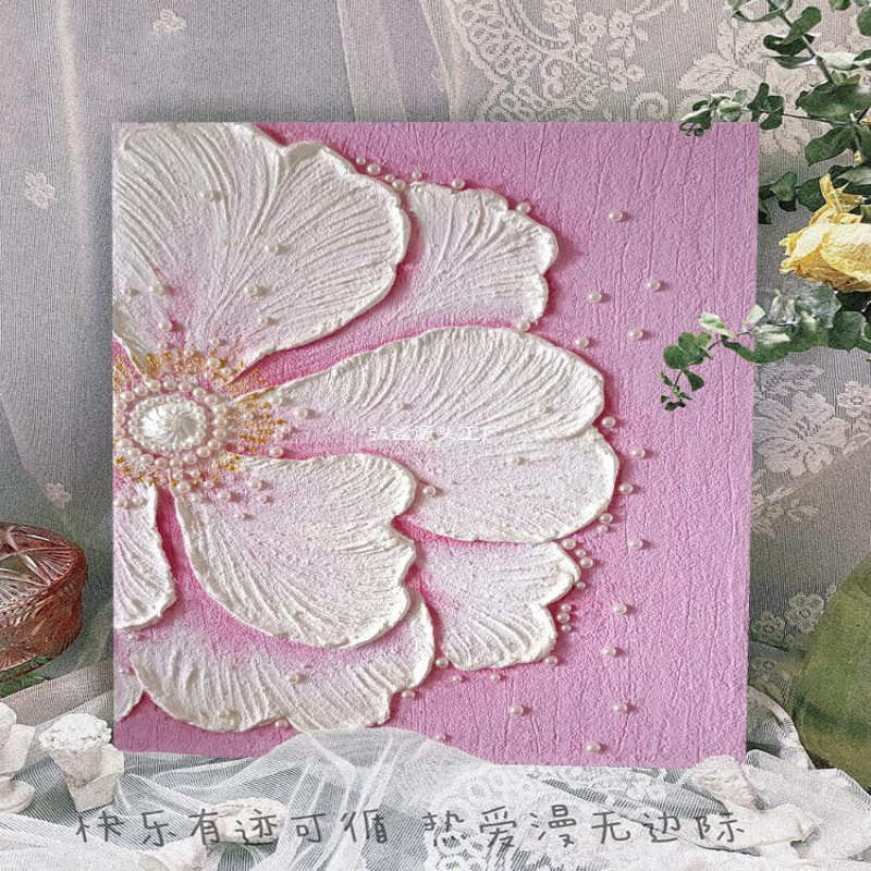 花卉珍珠立体肌理画diy数字油画手工填色石英砂丙烯油彩装饰挂画图片