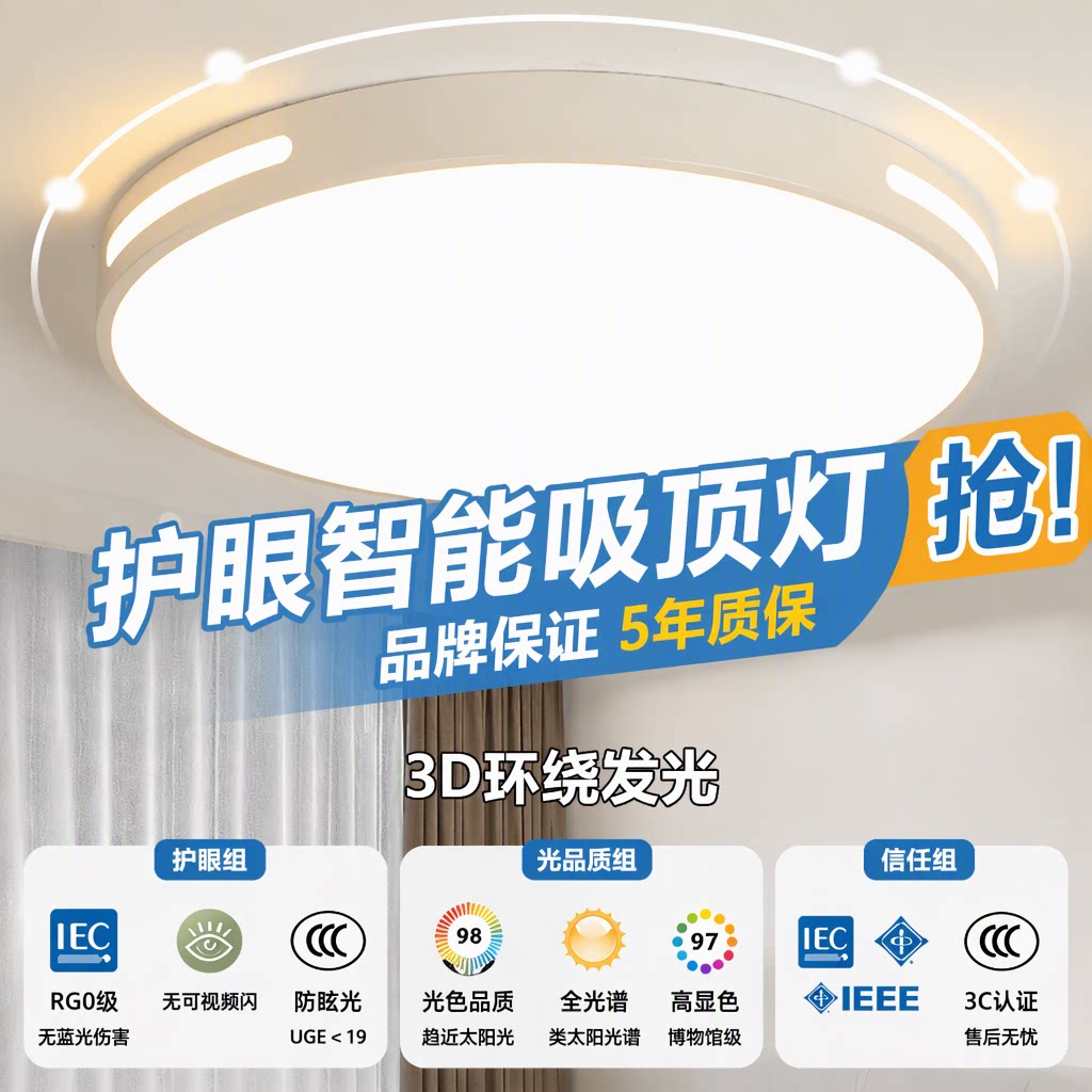 led吸顶灯护眼全光谱智能简约现代卧室客厅餐厅书房儿童房灯具