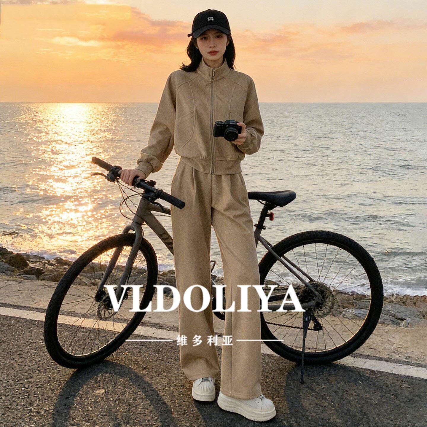 VLDOLIYA维多利亚休闲运动套装女2026春新款拉链开衫直筒裤两件套