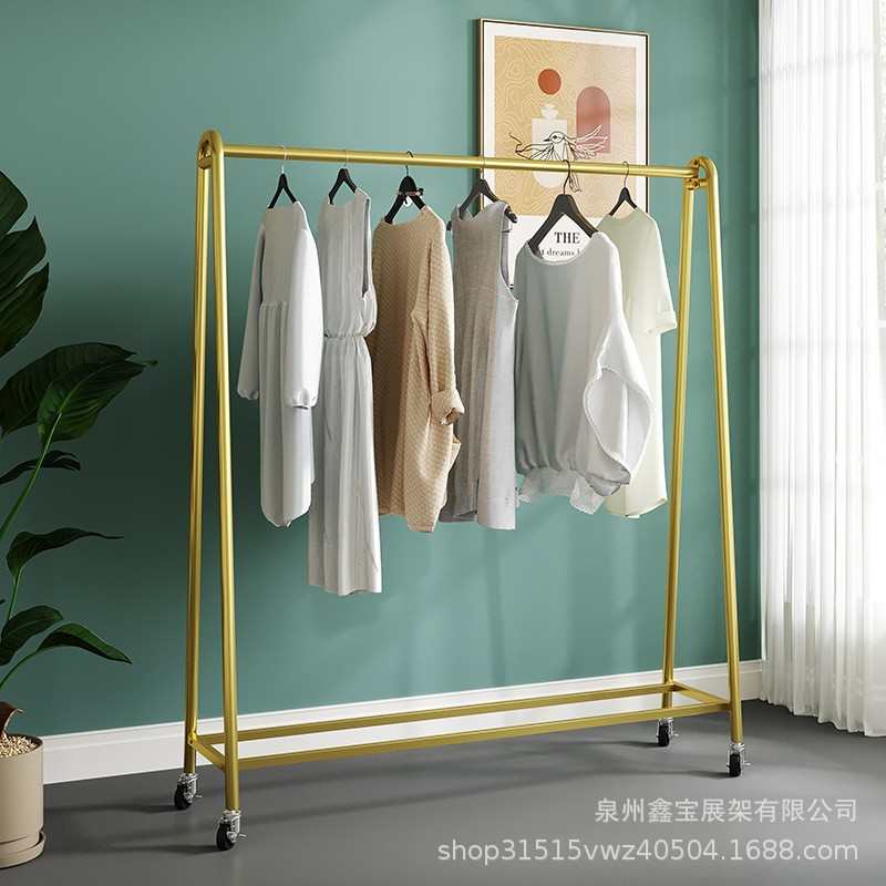 衣架落地式服装店展示架铁艺货架金色女装挂衣杆中岛架婚纱陈列架