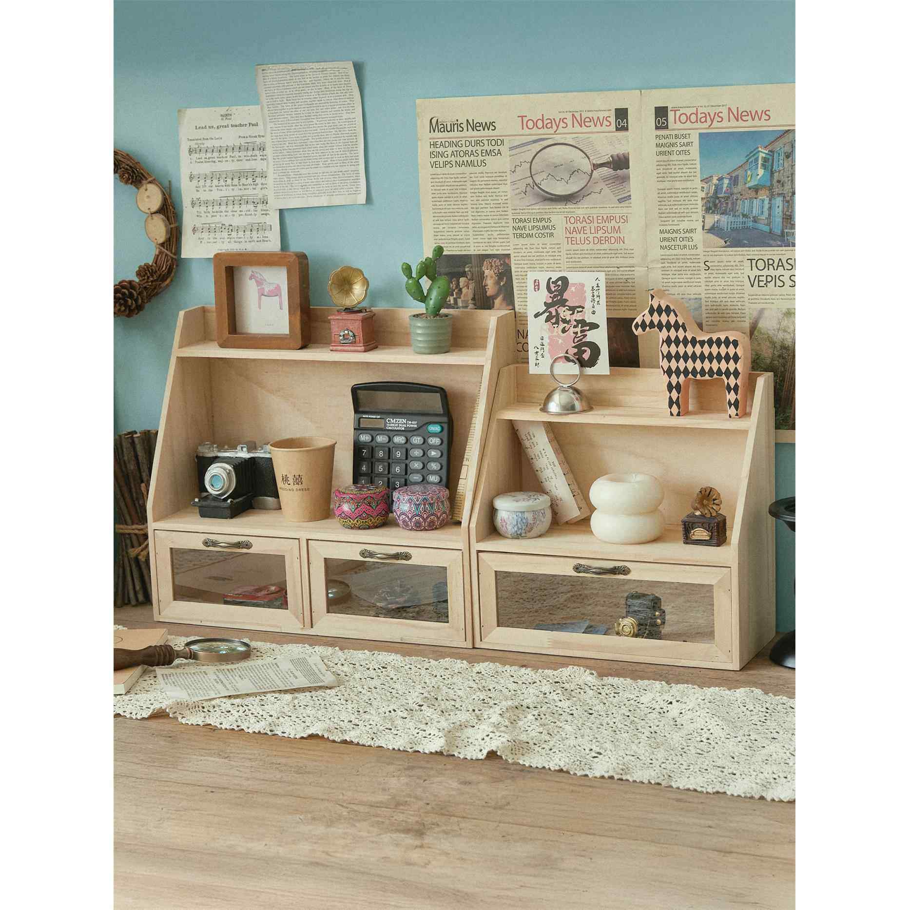 覆古实木桌面收纳盒置物架书架书本整理盒书桌杂物储物柜,收纳整理,桌面收纳盒,淘宝优惠券,粉丝福利购,淘宝优惠卷