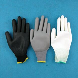 隆利达薄款白灰黑尼龙PU涂掌手套胶皮劳保手套耐磨防静电打包手套