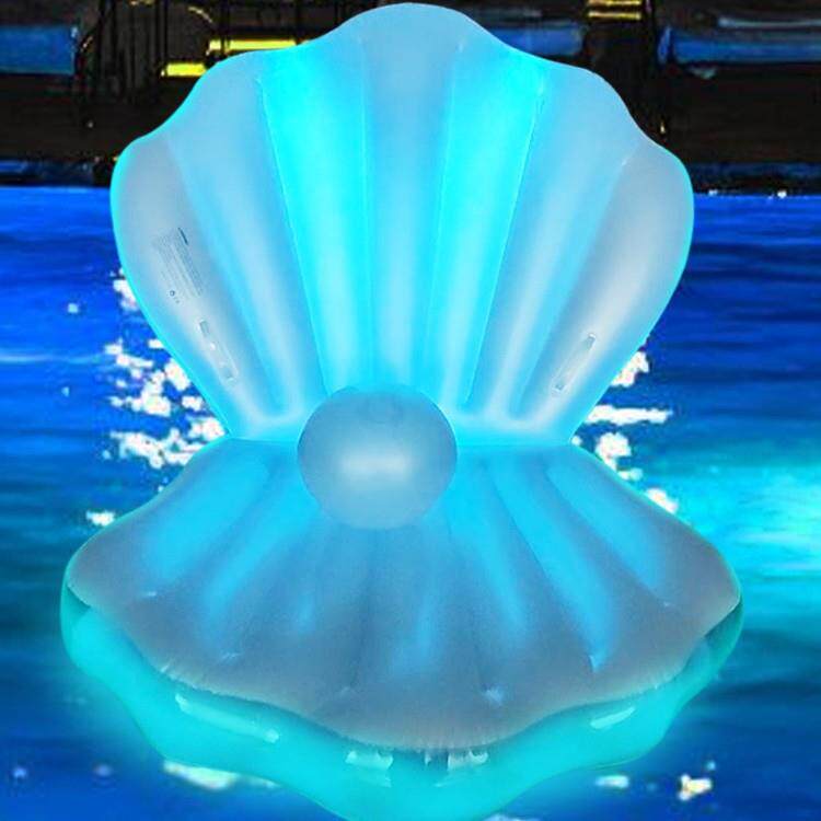 工厂现货水上充气发光沙发浮排LED灯贝壳浮排pvc珍珠贝壳浮床直销