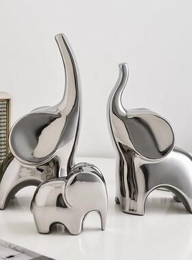 轻奢高档电镀大象酒柜装饰品摆件现代高端大气客厅电视柜玄关家居