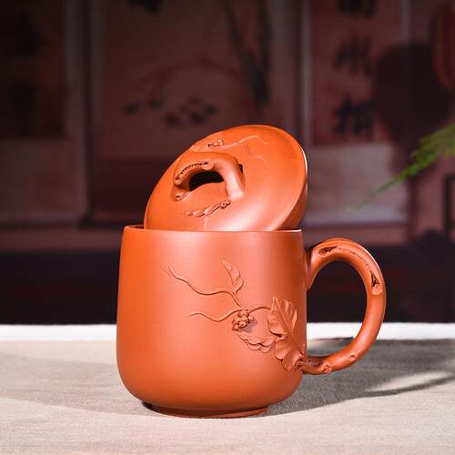 宜兴紫砂杯全手工朱泥寿桃葡萄杯紫砂办公杯茶杯茶具厂家直销