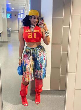 Women's straight leg pants painted shorts