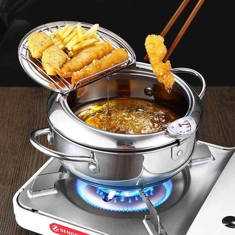 日式天妇罗油炸锅家用小迷你深控油温燃气瓦斯省油日本小型炸油锅