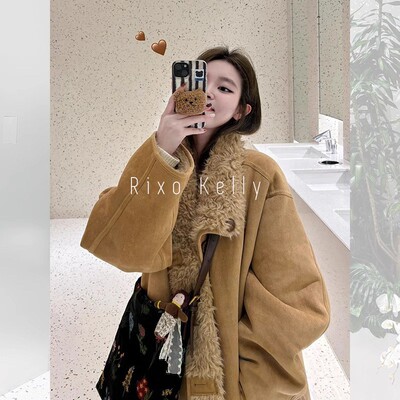 Rixo Kelly羊羔毛绒皮毛一体外套女冬季新款短款小个子毛毛厚大衣